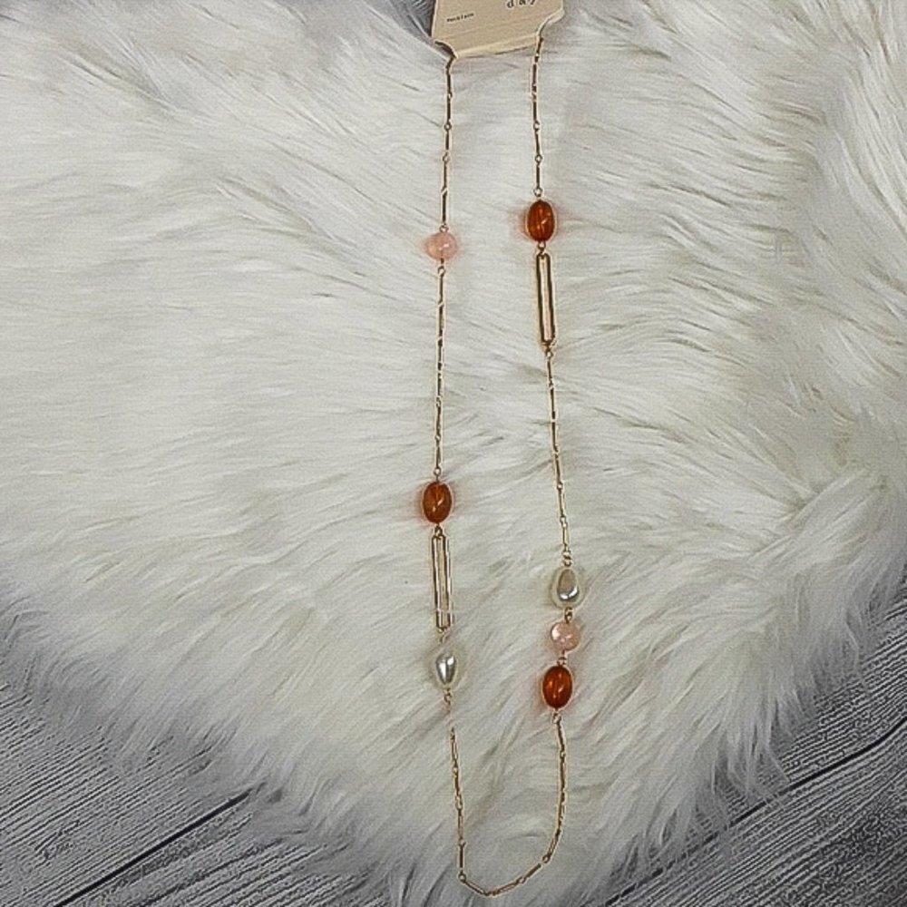 A New Day Long Necklace Gold Tone Mixed Beads Fashion Jewelry Women Statement